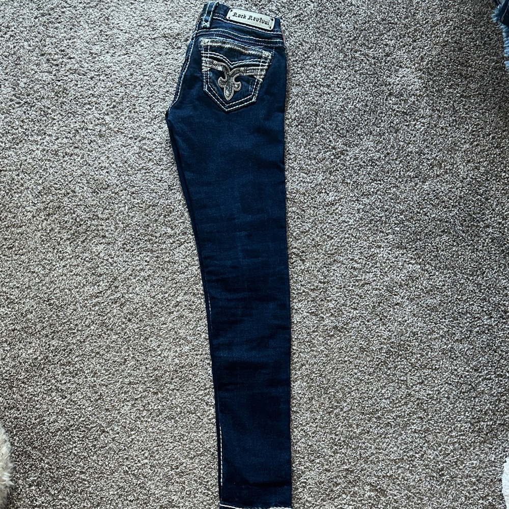 Rock Revival Dark Indigo Skinny Jeans with Embroidered Detail